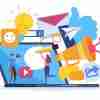 multiple vector icons related to content marketing