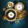 two steam punk clock faces related to social media posting times